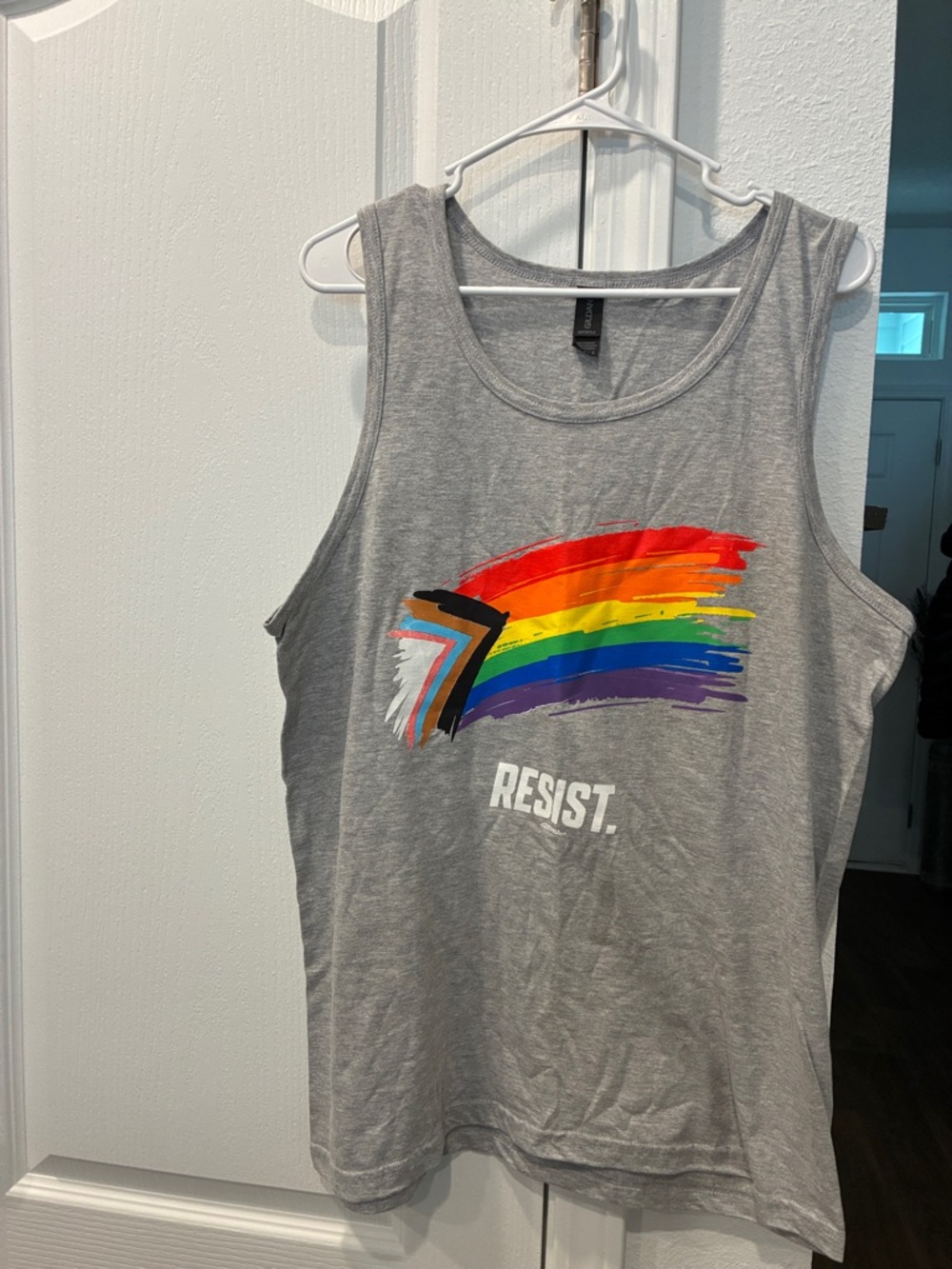 Gildan Gray Tank Top with Rainbow Resist Graphic